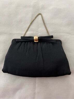 Vintage After Five Classic Black Evening Clutch with Gold-Tone Snap Closure